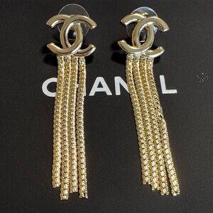 CHANEL Gold Chain Tassel Earrings